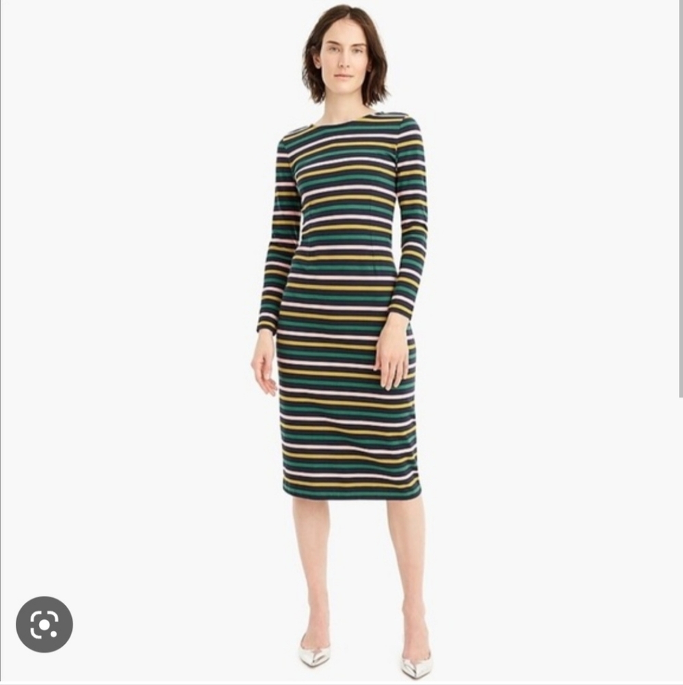 Jcrew Long-Sleeve Striped Dress. Blue, green, yellow, & pink stripes. Size 0